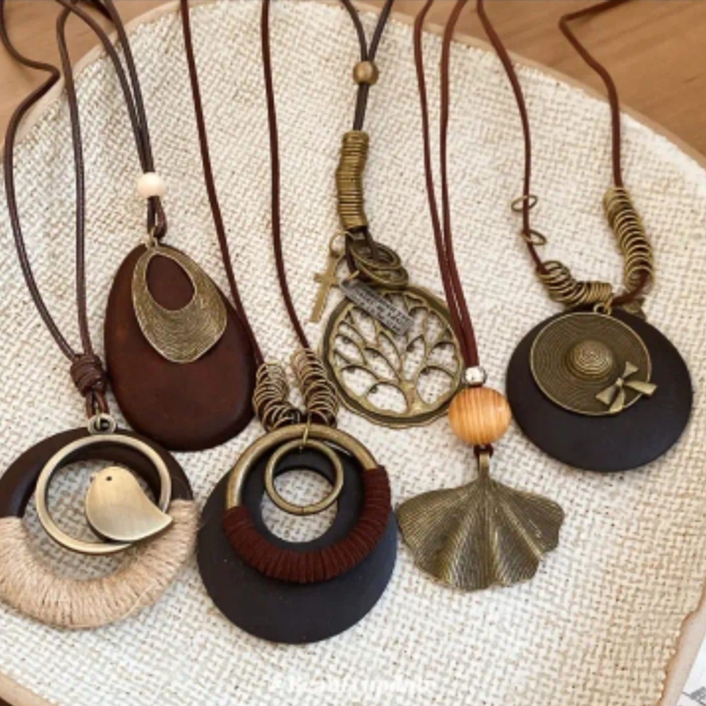 Artisan Brown and Gold Pendant Necklace Collection - Picture 10 of 10